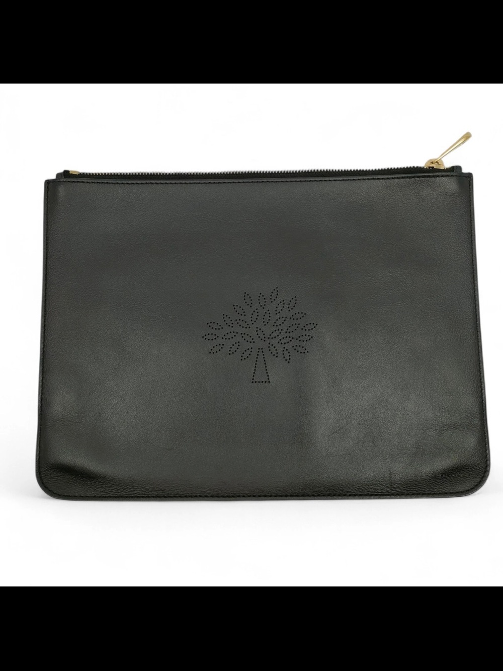 Mulberry Black Leather Toiletry Pouch with Perforated Tree Motif